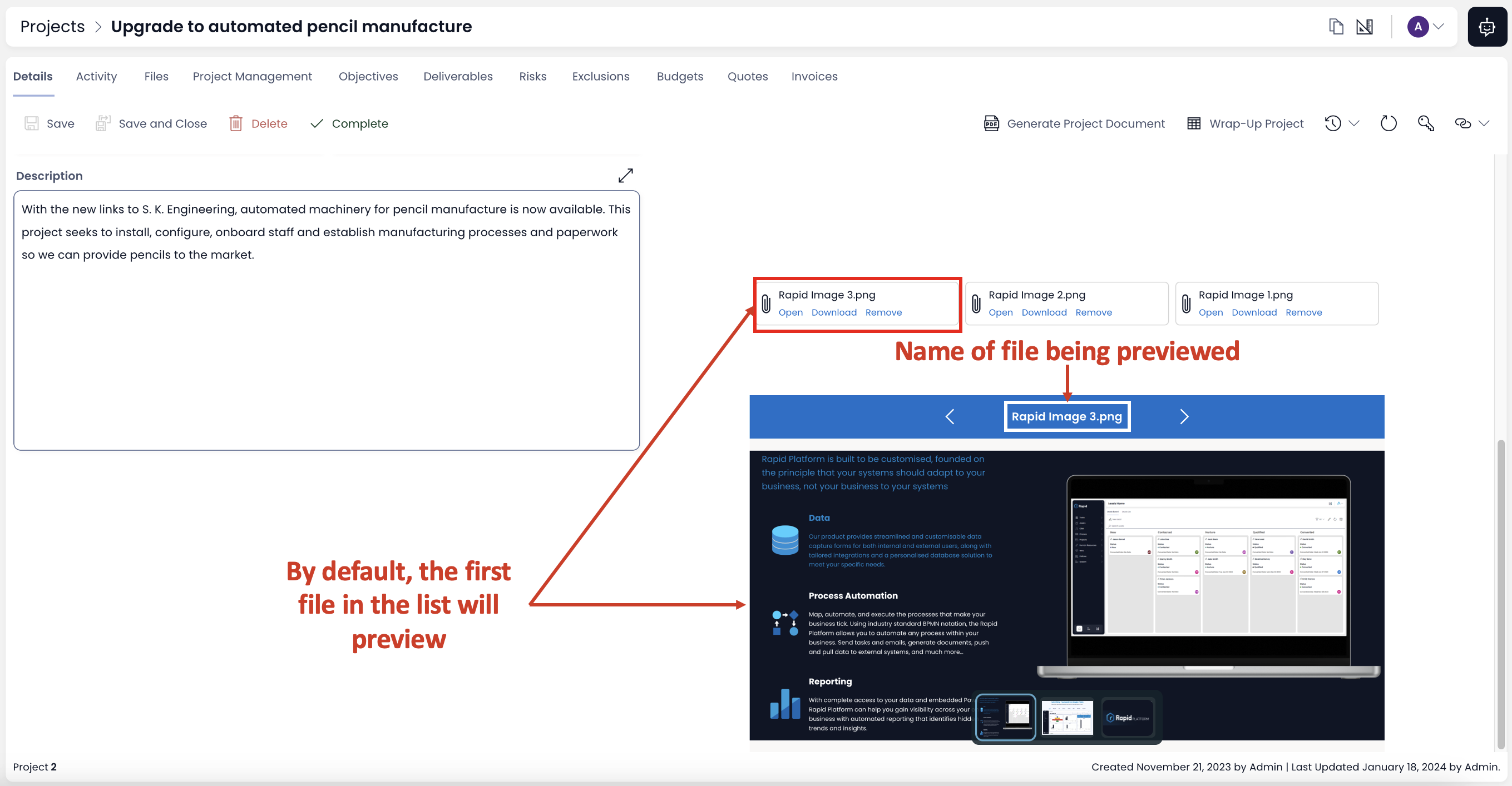 Image showing file preview of the first file by default